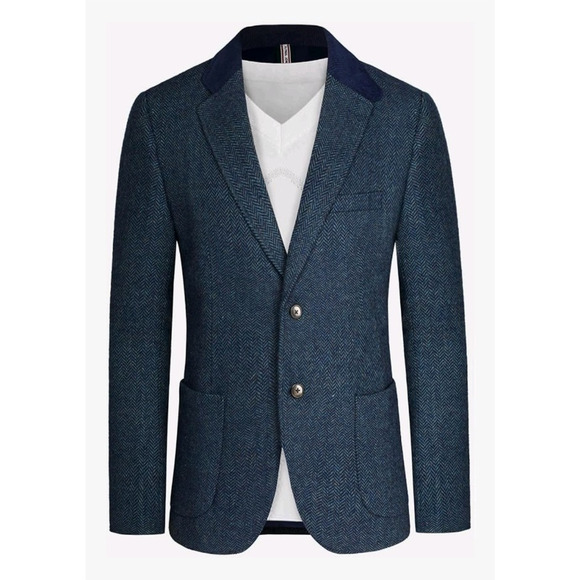 PJ Jones Mens Herringbone Blazer Vintage Tweed Wool Blend Sport Coat Jacket - Picture 1 of 9